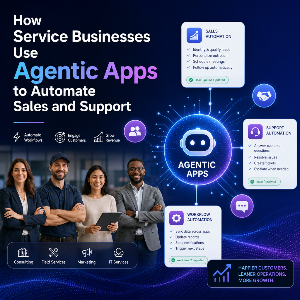 Service team using agentic apps to automate sales, support, and scheduling workflows