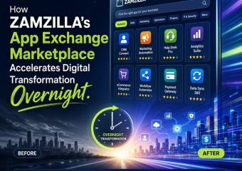 Illustration of ZAMZILLA App Exchange Marketplace integrating apps and automating digital transformation سریعly