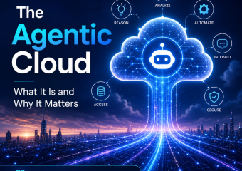 Illustration of Agentic Cloud with AI agents for reasoning, analysis, automation, interaction, access, and security