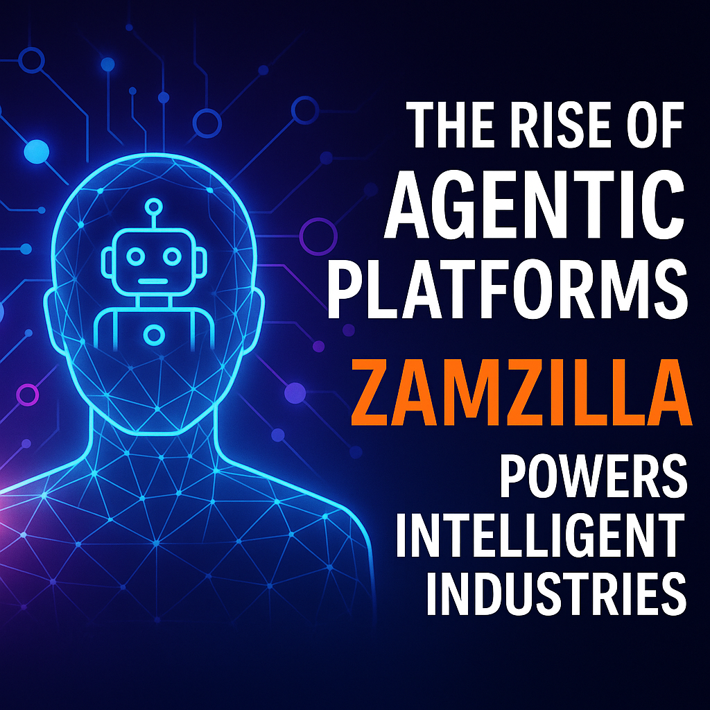 Illustration of ZAMZILLA agentic platform powering intelligent industries with connected AI workflows