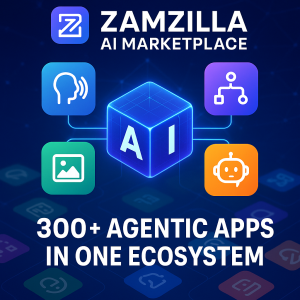 ZAMZILLA AI marketplace dashboard showing 300+ agentic apps in one connected ecosystem