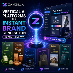 Zamzilla vertical AI platform generating brand names, messaging, and visuals for multiple industries